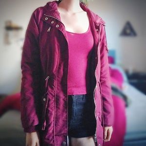 Hooded burgundy utility jacket